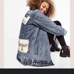 Zara Studded Denim Jacket Patch Oversized S